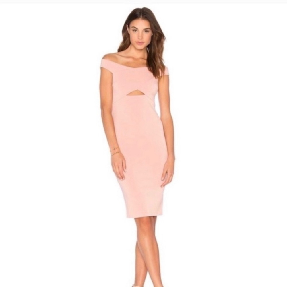 Bec and Bridge off the shoulder midi dress-peach color